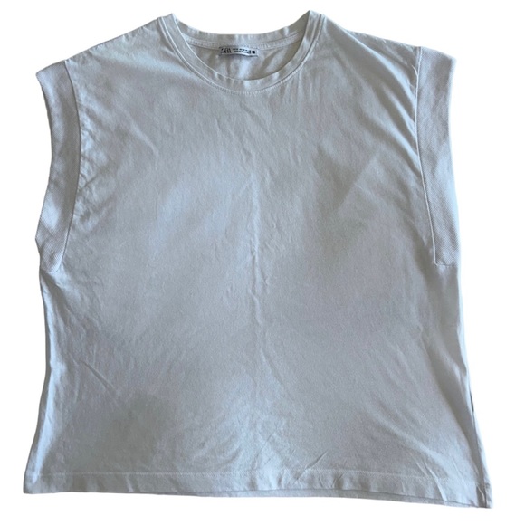 Zara Sleeveless T-Shirt Men’s White Ribbed Edges - Picture 3 of 3
